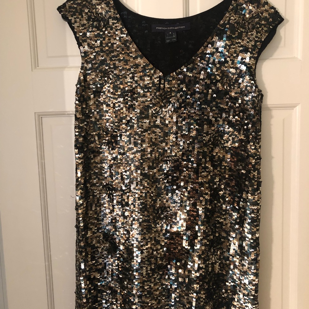 Sequin French Connection V-Neck Shift Dress